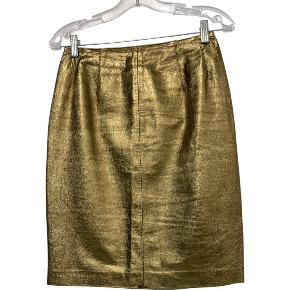 Loewe Womens Leather Skirt US 10 Size 42 Bronze Gold Knee length Vintage